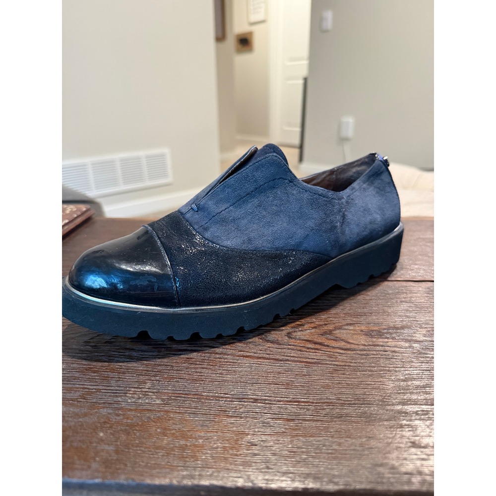 Donald J Pliner Cloud-26RM Navy Suede Patent Leather Platform Loafers Mens 8.5M